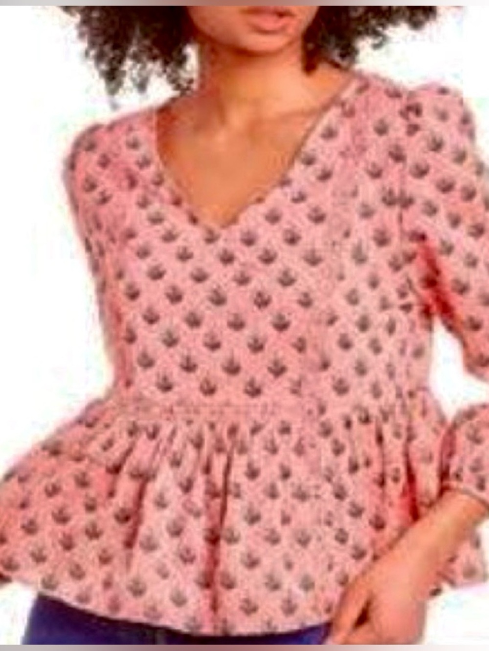 LOFT Coral Pink Bohemian Floral V-Neck Blouse